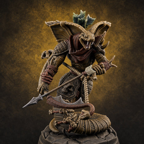 Spear Thrust Snarling Naga Warrior A — painted concept preview (miniature supplied unpainted)