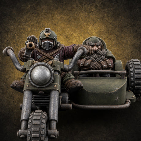 Sidecar Speeding Dwarf Trike Elder — painted concept preview (miniature supplied unpainted)