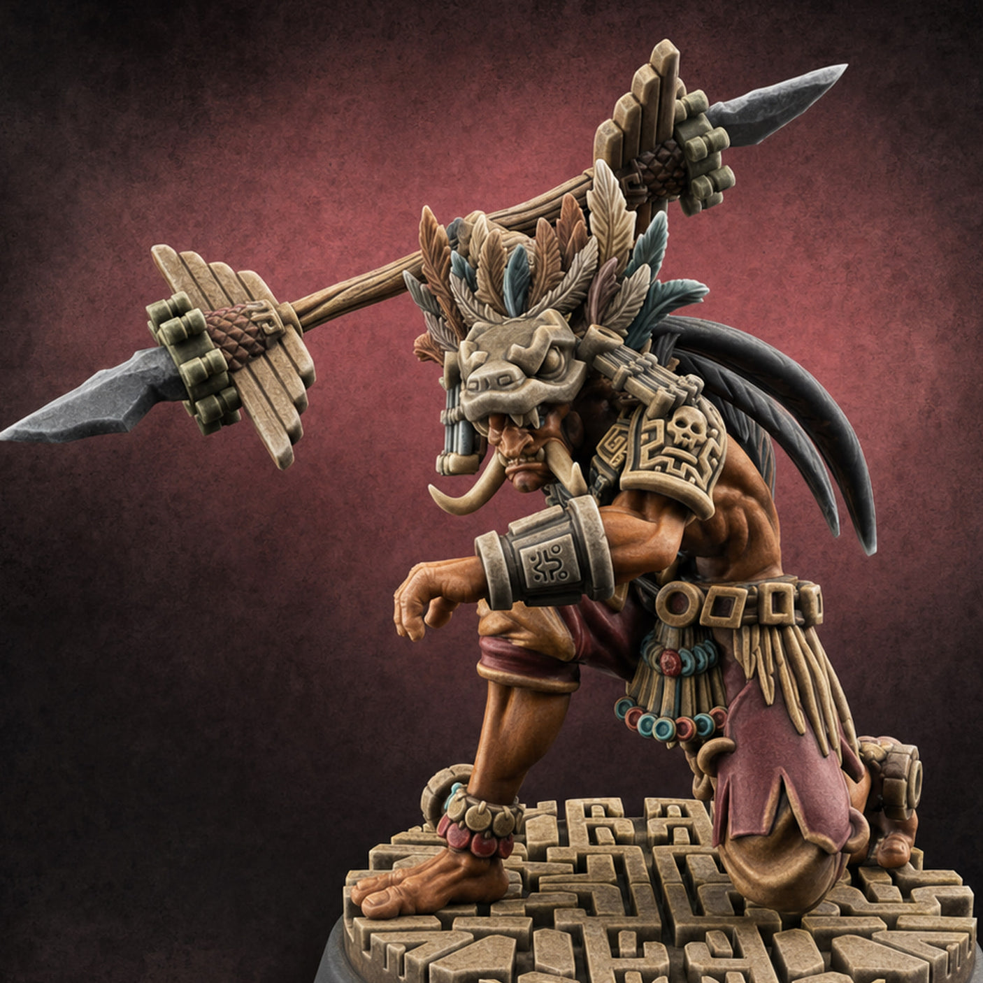 Aztec Inspired Spear Held High Hobgoblin Warrior A — painted concept preview (miniature supplied unpainted)