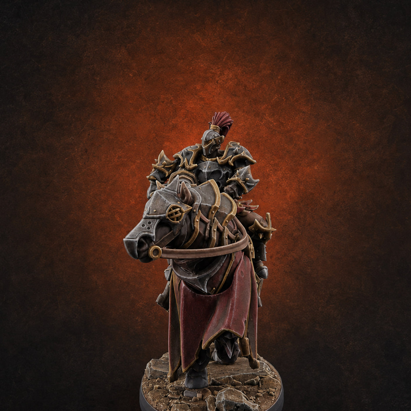 Ornate Saddle Towering Knight Rider E — painted concept preview (miniature supplied unpainted)