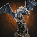 Perched Atop Ruins Silver Dragon Miniature for Dungeons and Dragons, Pathfinder or other TTRPGs