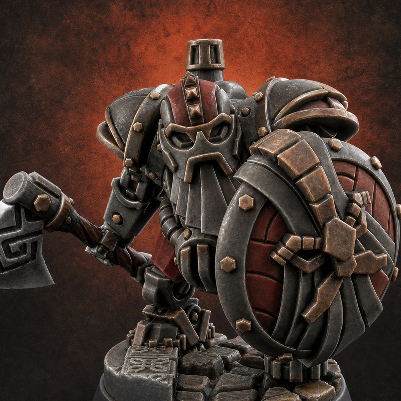 Shell Plated Striding Mech Dwarf Warriors A — painted concept preview (miniature supplied unpainted)