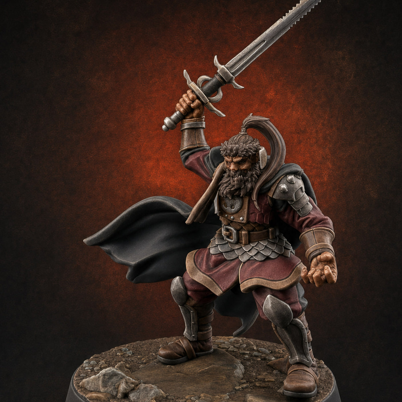 Downward Swinging Sword Fighter Miniature for Dungeons and Dragons, Pathfinder or other TTRPGs