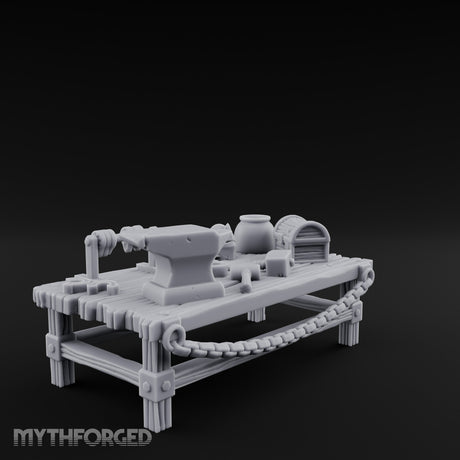 Anvil-Topped Chain-Slung Blacksmith Work Bench Miniature for Dungeons and Dragons, Pathfinder or other TTRPGs