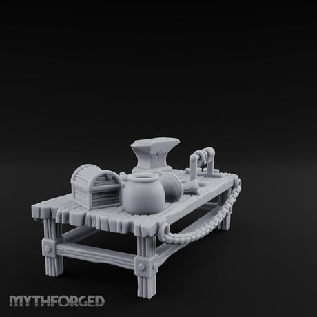 Anvil-Topped Chain-Slung Blacksmith Work Bench Miniature for Dungeons and Dragons, Pathfinder or other TTRPGs