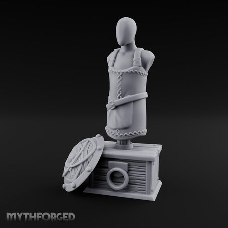 Apron-Draped Shield-Leaned Tailor's Mannequin Display Stand Miniature for Dungeons and Dragons, Pathfinder or other TTRPGs