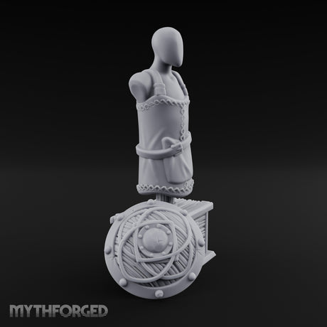 Apron-Draped Shield-Leaned Tailor's Mannequin Display Stand Miniature for Dungeons and Dragons, Pathfinder or other TTRPGs