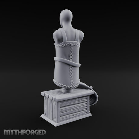 Apron-Draped Shield-Leaned Tailor's Mannequin Display Stand Miniature for Dungeons and Dragons, Pathfinder or other TTRPGs