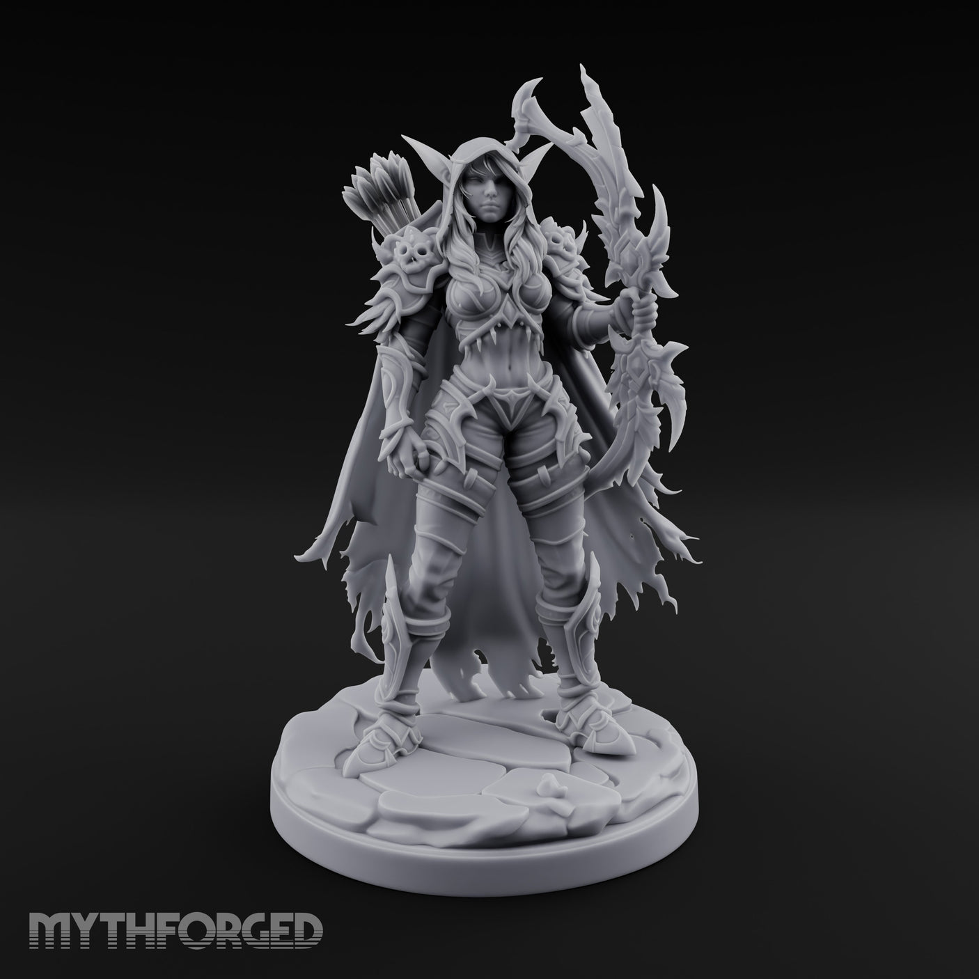 Arcane Bow Raised Hooded Elf Ranger — 75mm