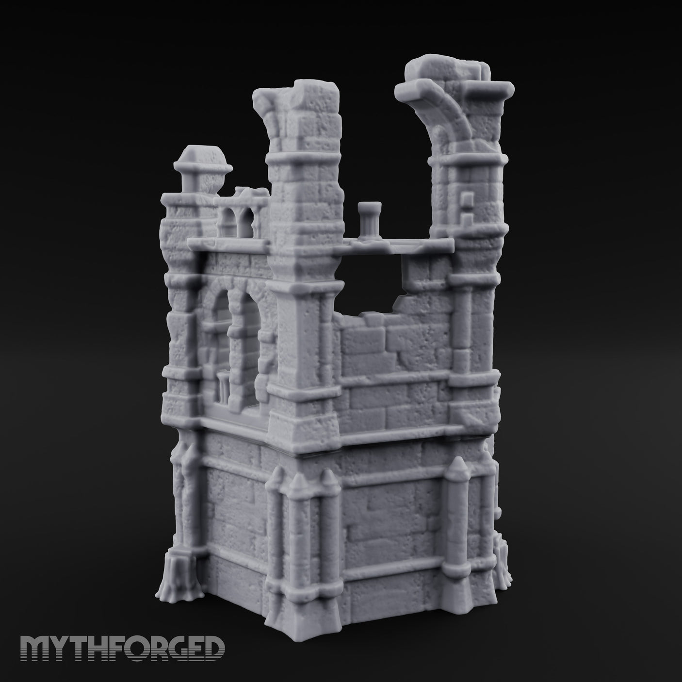 Arch-Collapsed Column-Stripped Gothic Tower Ruins Miniature for Dungeons and Dragons, Pathfinder or other TTRPGs