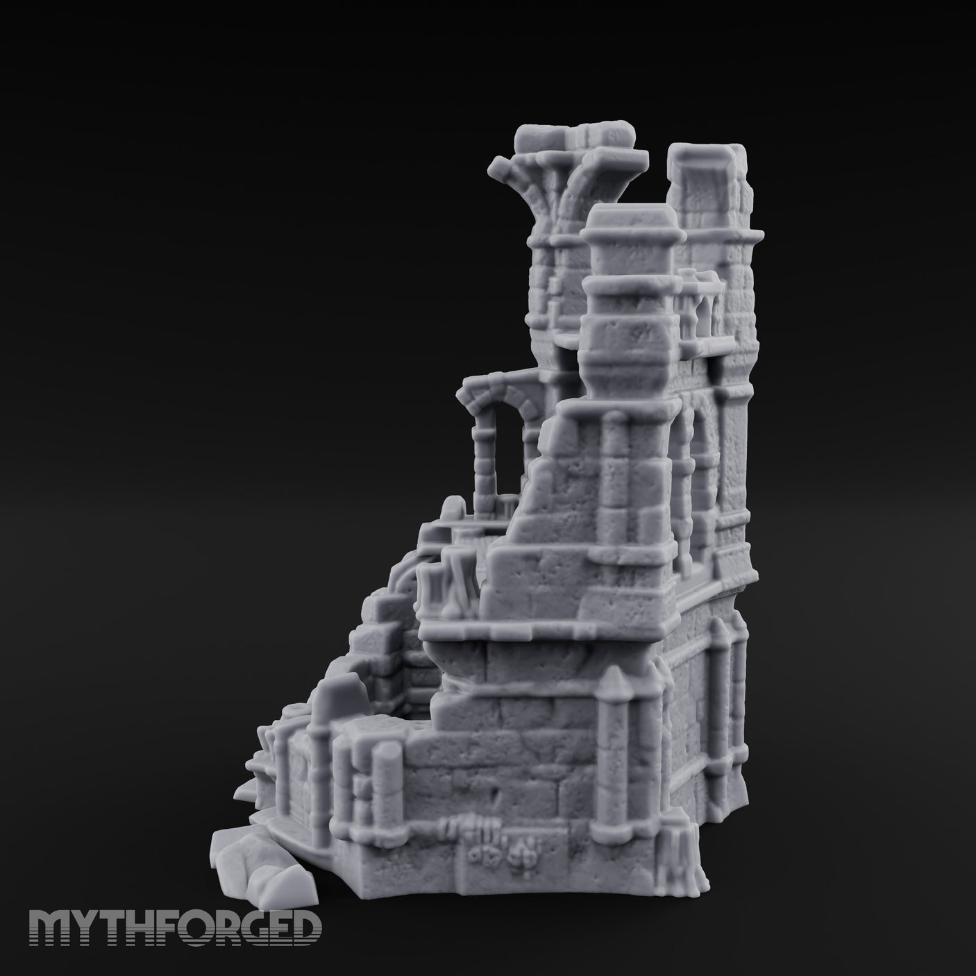 Arch-Collapsed Column-Stripped Gothic Tower Ruins Miniature for Dungeons and Dragons, Pathfinder or other TTRPGs
