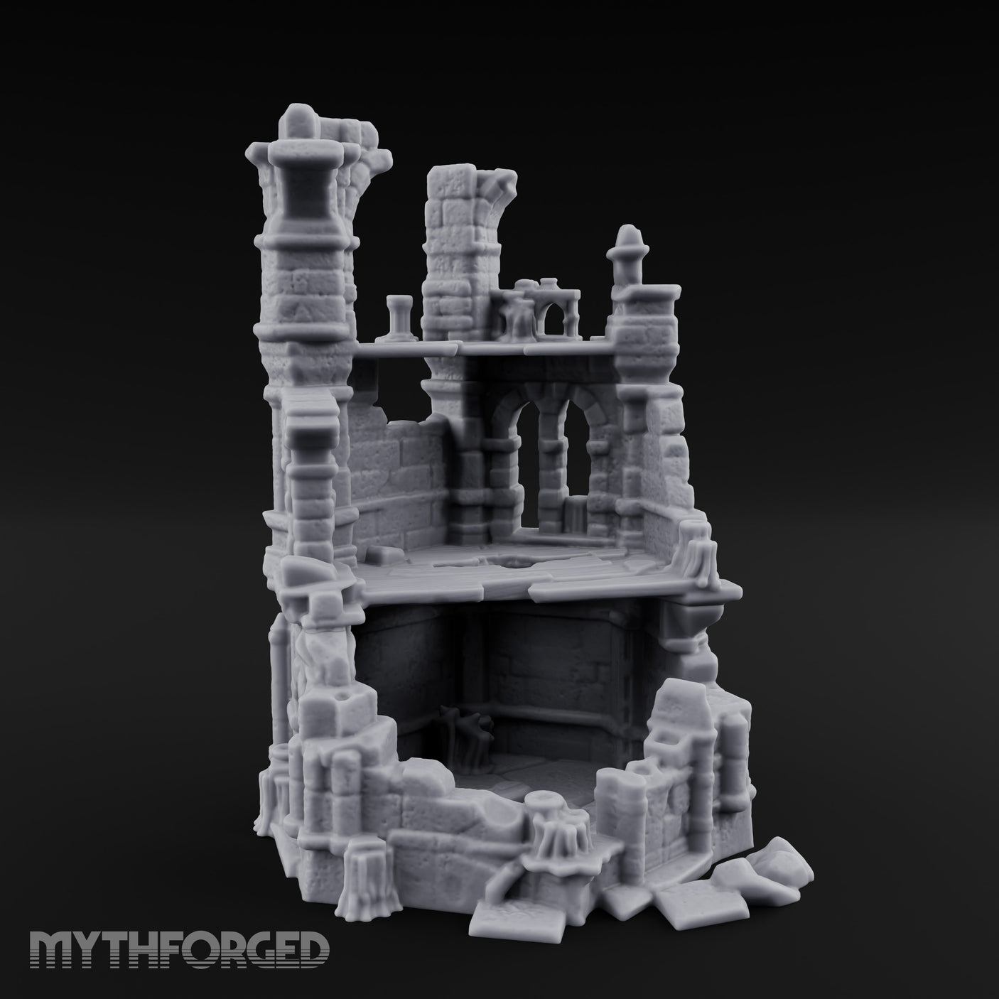 Arch-Collapsed Column-Stripped Gothic Tower Ruins Miniature for Dungeons and Dragons, Pathfinder or other TTRPGs