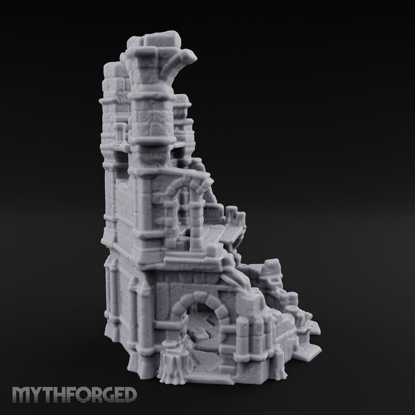 Arch-Collapsed Column-Stripped Gothic Tower Ruins Miniature for Dungeons and Dragons, Pathfinder or other TTRPGs