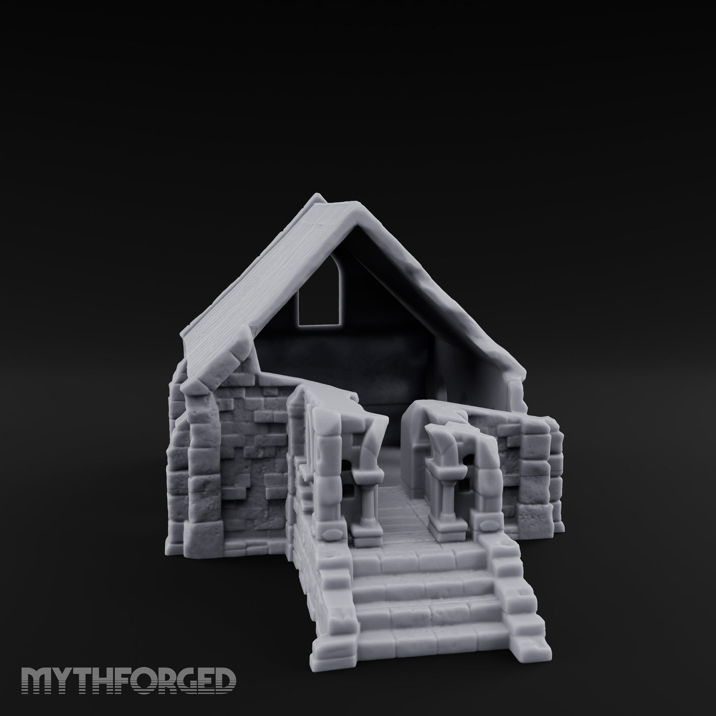 Arch-Shattered Stair-Fronted Stone Chapel Ruins Miniature for Dungeons and Dragons, Pathfinder or other TTRPGs