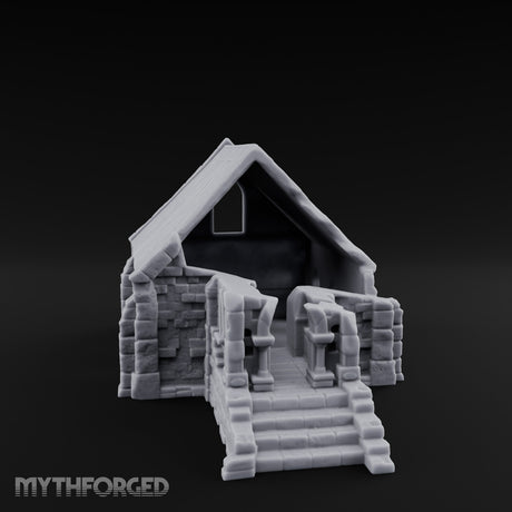 Arch-Shattered Stair-Fronted Stone Chapel Ruins Miniature for Dungeons and Dragons, Pathfinder or other TTRPGs