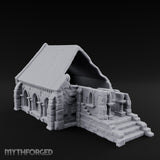 Arch-Shattered Stair-Fronted Stone Chapel Ruins Miniature for Dungeons and Dragons, Pathfinder or other TTRPGs
