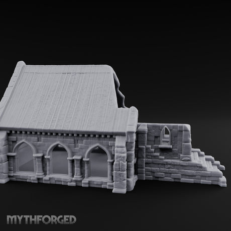 Arch-Shattered Stair-Fronted Stone Chapel Ruins Miniature for Dungeons and Dragons, Pathfinder or other TTRPGs