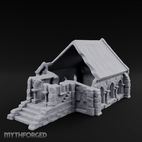 Arch-Shattered Stair-Fronted Stone Chapel Ruins Miniature for Dungeons and Dragons, Pathfinder or other TTRPGs