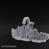 Arch-Spanned Skeleton-Flanked Ruined Gatehouse Stairs Miniature for Dungeons and Dragons, Pathfinder or other TTRPGs