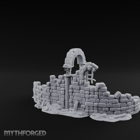 Arch-Spanned Skeleton-Flanked Ruined Gatehouse Stairs Miniature for Dungeons and Dragons, Pathfinder or other TTRPGs