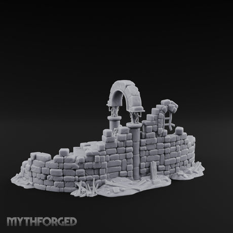 Arch-Spanned Skeleton-Flanked Ruined Gatehouse Stairs Miniature for Dungeons and Dragons, Pathfinder or other TTRPGs