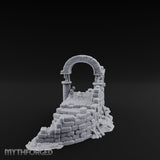 Arch-Spanned Skeleton-Flanked Ruined Gatehouse Stairs Miniature for Dungeons and Dragons, Pathfinder or other TTRPGs
