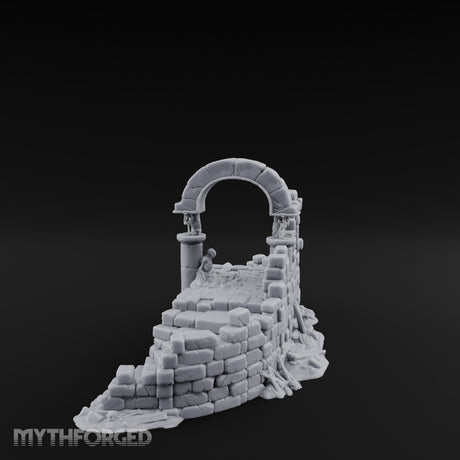 Arch-Spanned Skeleton-Flanked Ruined Gatehouse Stairs Miniature for Dungeons and Dragons, Pathfinder or other TTRPGs