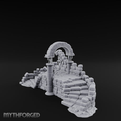 Arch-Spanned Skeleton-Flanked Ruined Gatehouse Stairs Miniature for Dungeons and Dragons, Pathfinder or other TTRPGs