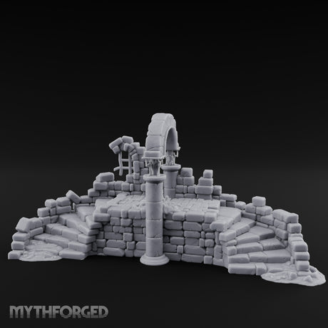 Arch-Spanned Skeleton-Flanked Ruined Gatehouse Stairs Miniature for Dungeons and Dragons, Pathfinder or other TTRPGs