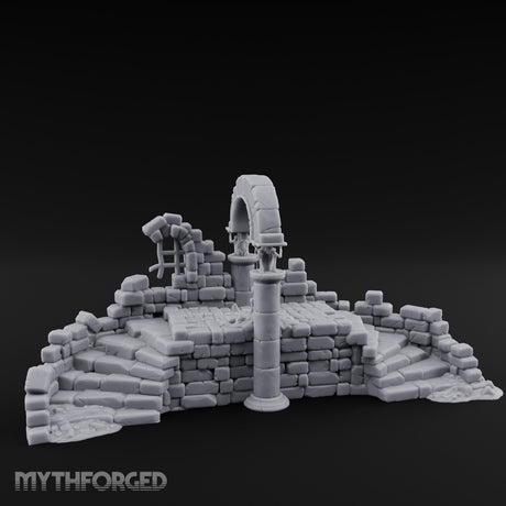 Arch-Spanned Skeleton-Flanked Ruined Gatehouse Stairs Miniature for Dungeons and Dragons, Pathfinder or other TTRPGs