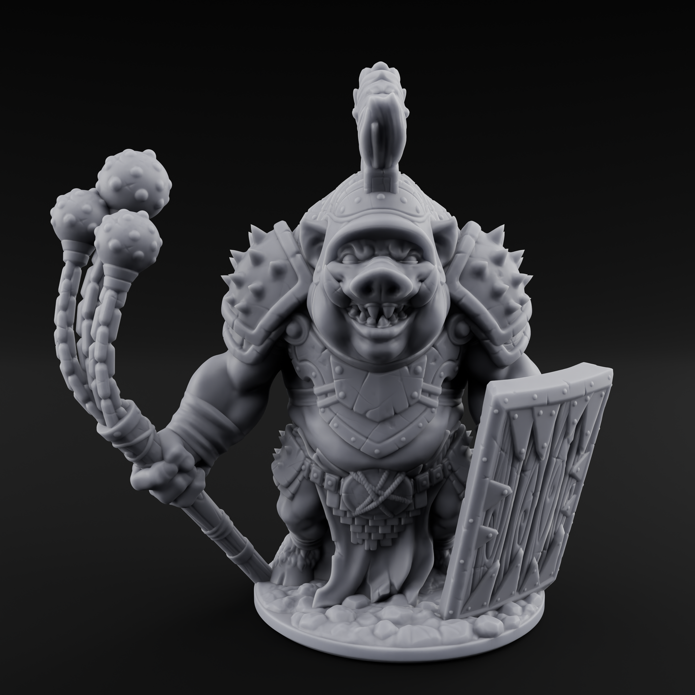 Triple Flail Swinging Boarman Gladiator Miniature for Dungeons and Dragons, Pathfinder or other TTRPGs
