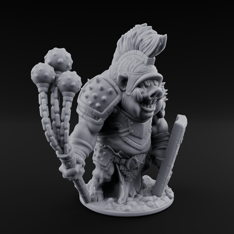 Triple Flail Swinging Boarman Gladiator Miniature for Dungeons and Dragons, Pathfinder or other TTRPGs