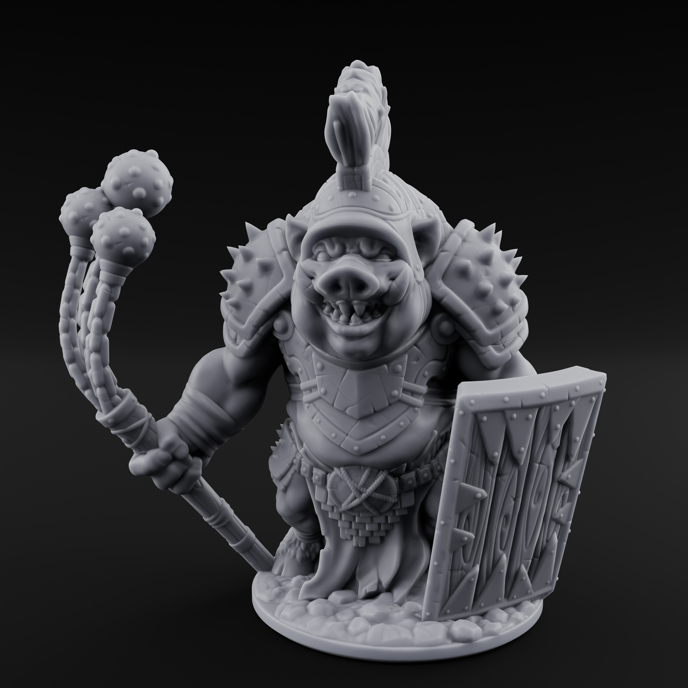 Triple Flail Swinging Boarman Gladiator Miniature for Dungeons and Dragons, Pathfinder or other TTRPGs