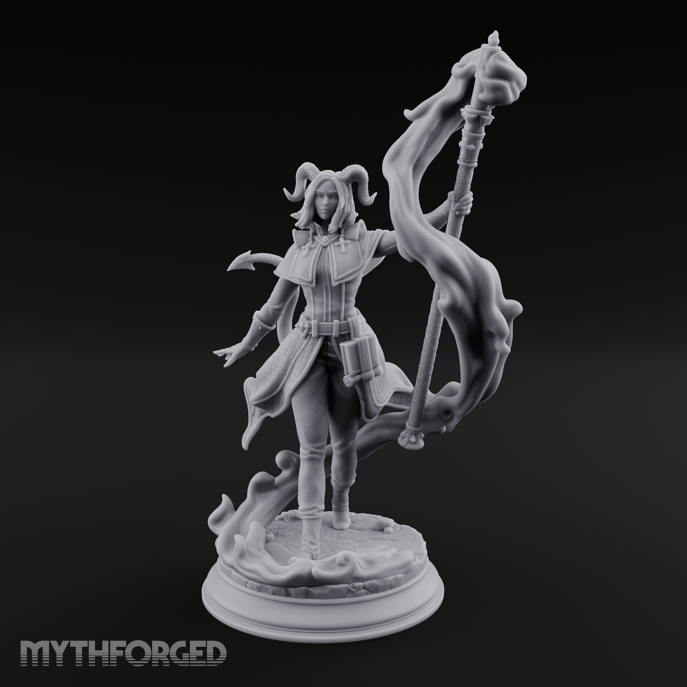 Staff Summoning Tiefling Sorcerer Miniature for Dungeons and Dragons, Pathfinder or other TTRPGs