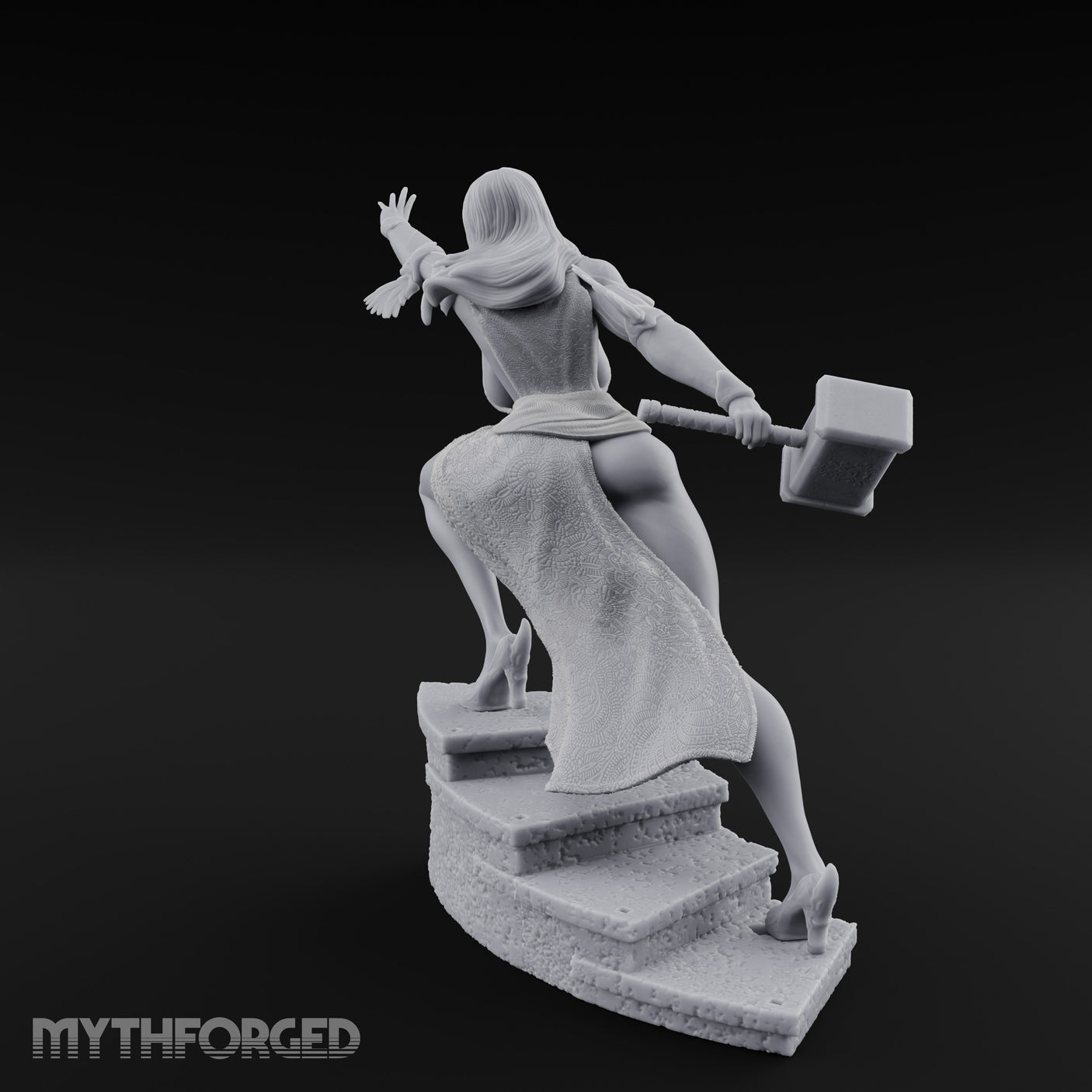 Arm Outstretched Knee Raised Human Sorceress Miniature for Dungeons and Dragons, Pathfinder or other TTRPGs