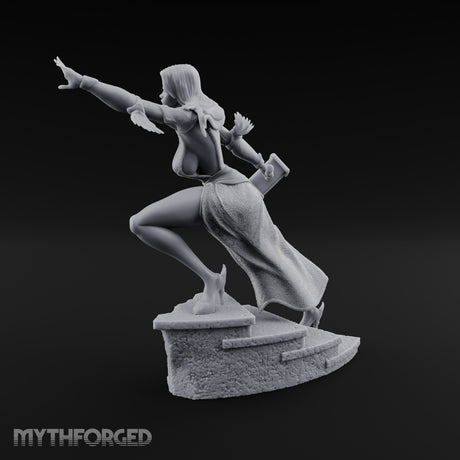 Arm Outstretched Knee Raised Human Sorceress Miniature for Dungeons and Dragons, Pathfinder or other TTRPGs