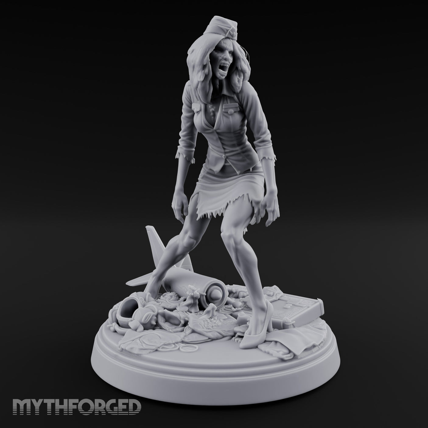 Arm Raised Shrieking Zombie Flight Attendant Miniature for Dungeons and Dragons, Pathfinder or other TTRPGs