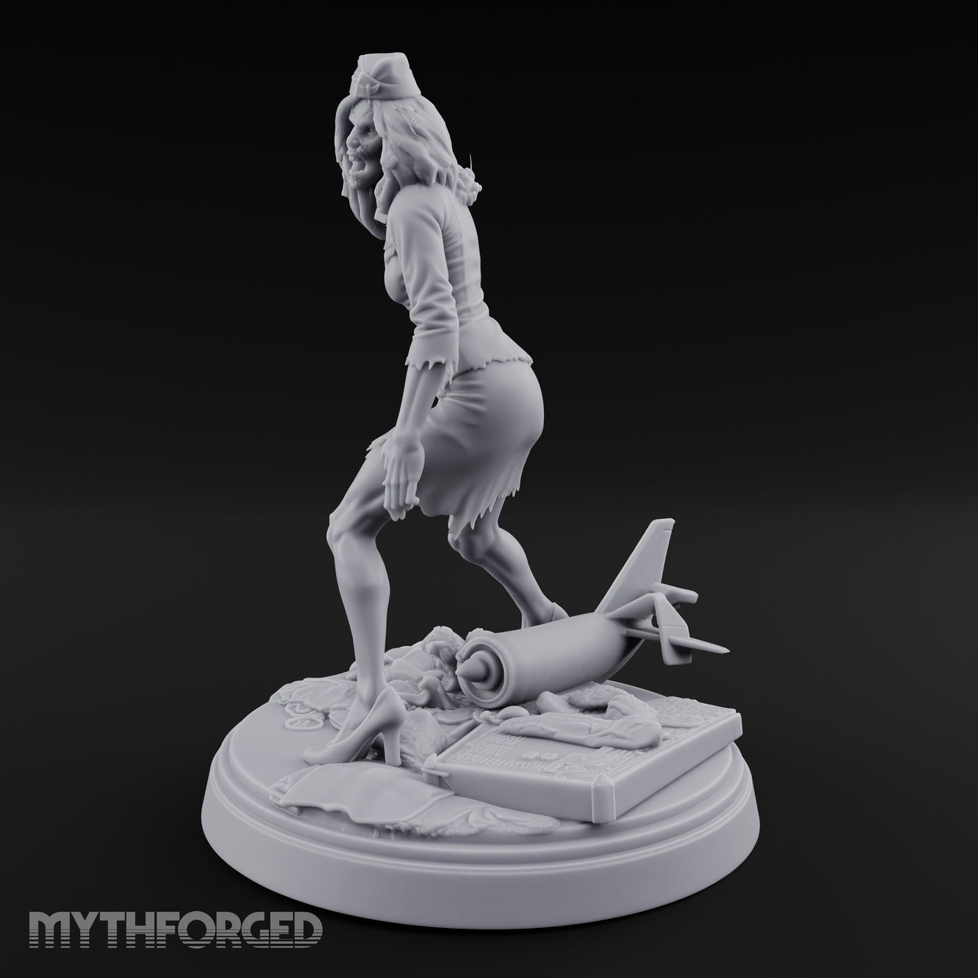 Arm Raised Shrieking Zombie Flight Attendant Miniature for Dungeons and Dragons, Pathfinder or other TTRPGs