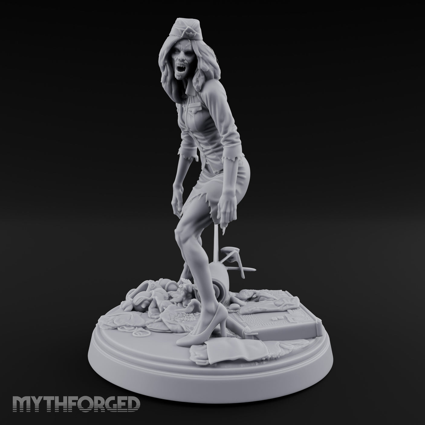 Arm Raised Shrieking Zombie Flight Attendant Miniature for Dungeons and Dragons, Pathfinder or other TTRPGs