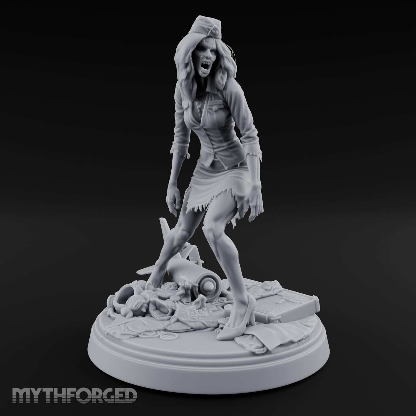 Arm Raised Shrieking Zombie Flight Attendant Miniature for Dungeons and Dragons, Pathfinder or other TTRPGs