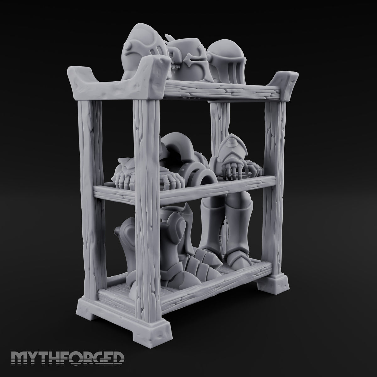 Helms Up, Boots Down Wooden Armour Display Shelf — Stocked