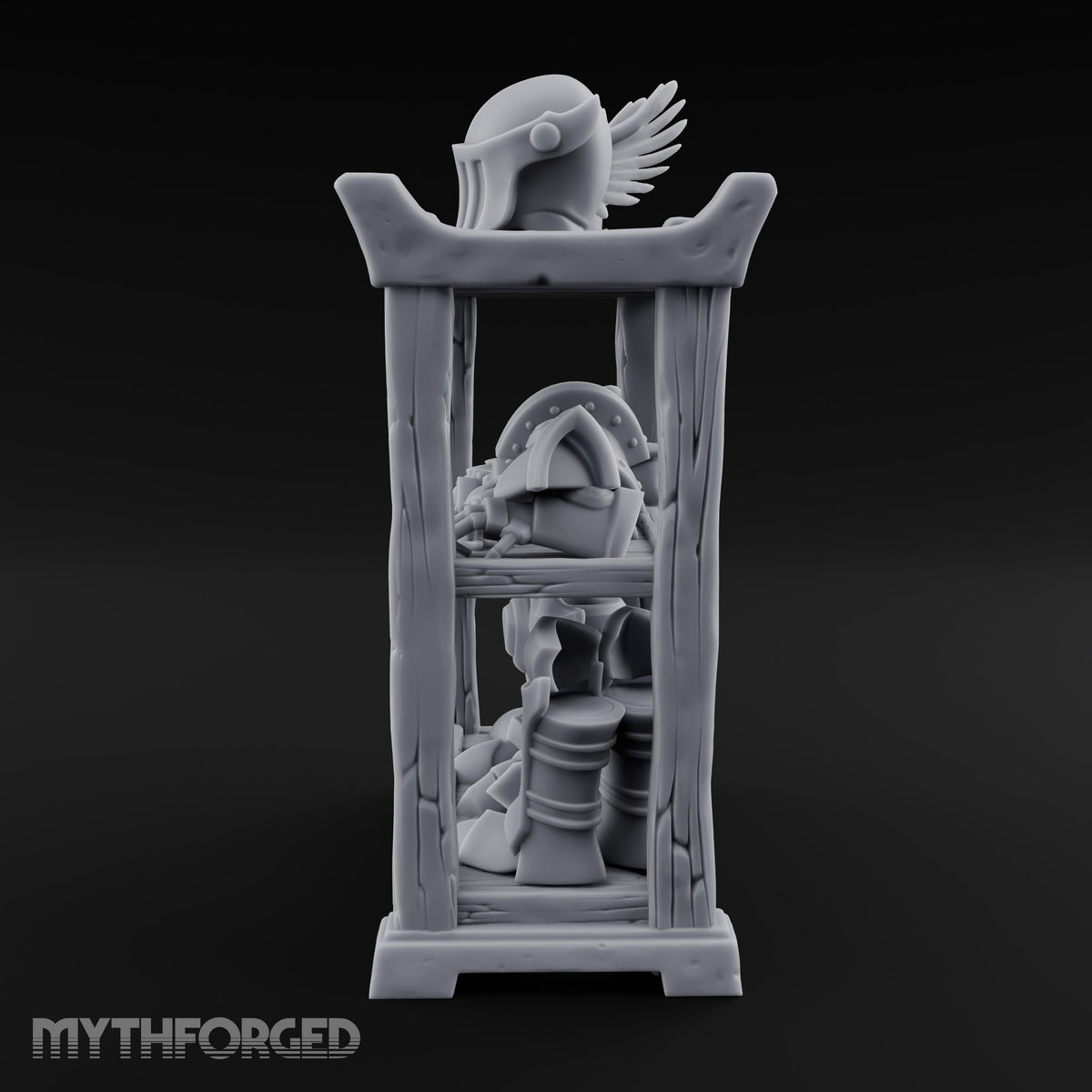 Helms Up, Boots Down Wooden Armour Display Shelf — Stocked
