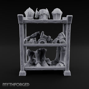 Helms Up, Boots Down Wooden Armour Display Shelf — Stocked