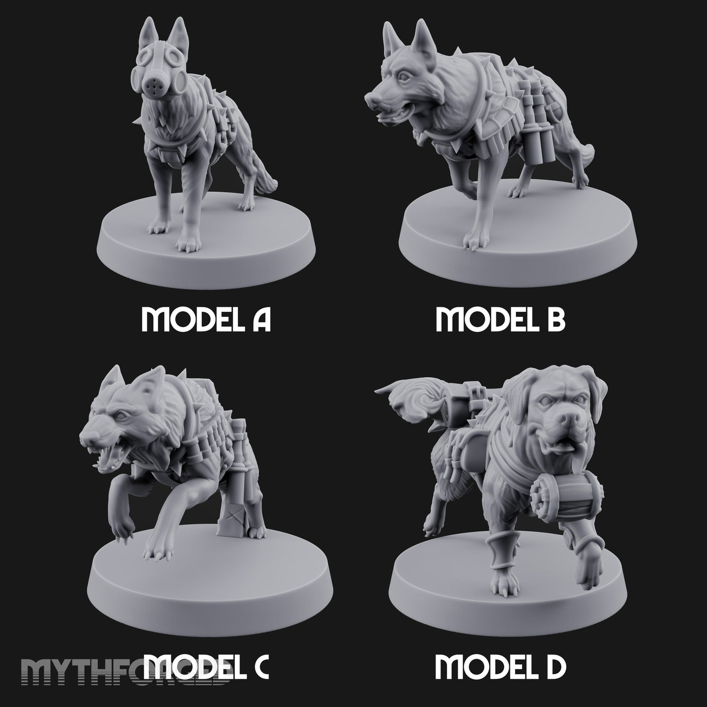Armour Plated Snarling Trench Combat Dogs Miniature for Dungeons and Dragons, Pathfinder or other TTRPGs