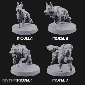 Armour Plated Snarling Trench Combat Dogs Miniature for Dungeons and Dragons, Pathfinder or other TTRPGs