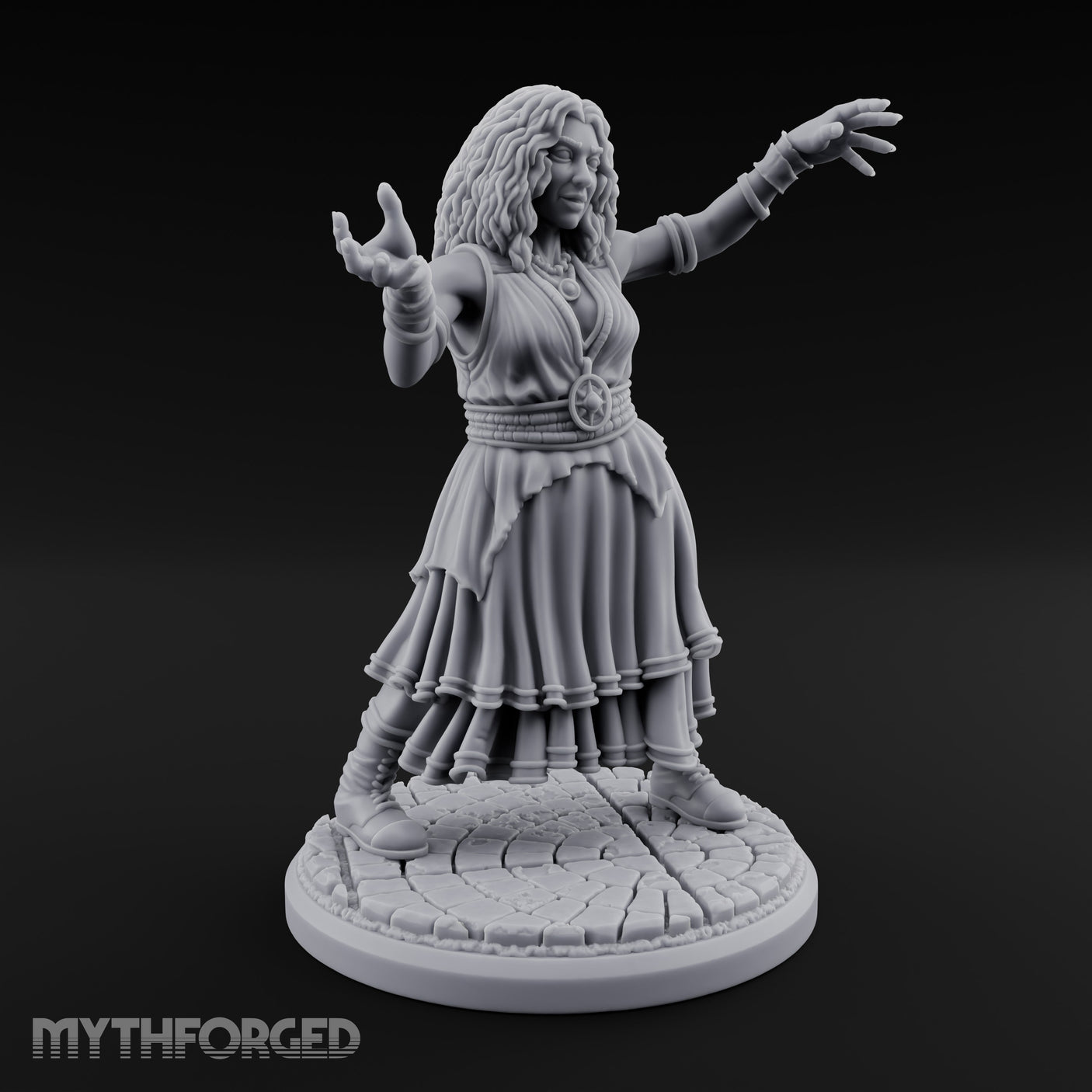 Arms Outstretched Human Witch Miniature for Dungeons and Dragons, Pathfinder or other TTRPGs