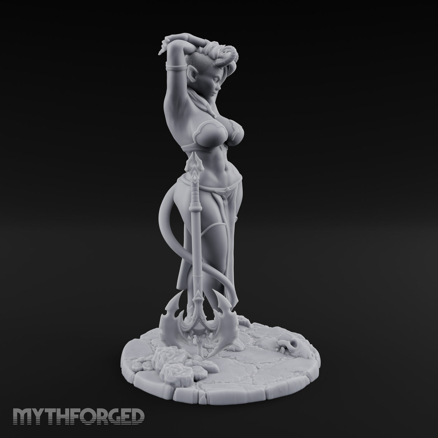 Arms Raised Trident Resting Tiefling Warlock Miniature for Dungeons and Dragons, Pathfinder or other TTRPGs