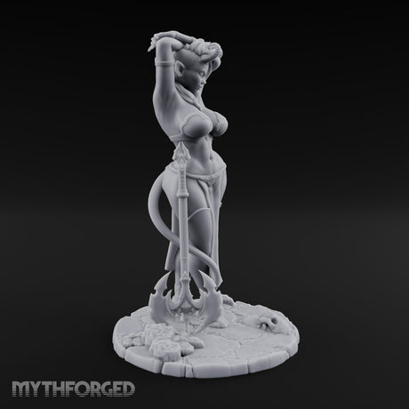 Arms Raised Trident Resting Tiefling Warlock Miniature for Dungeons and Dragons, Pathfinder or other TTRPGs
