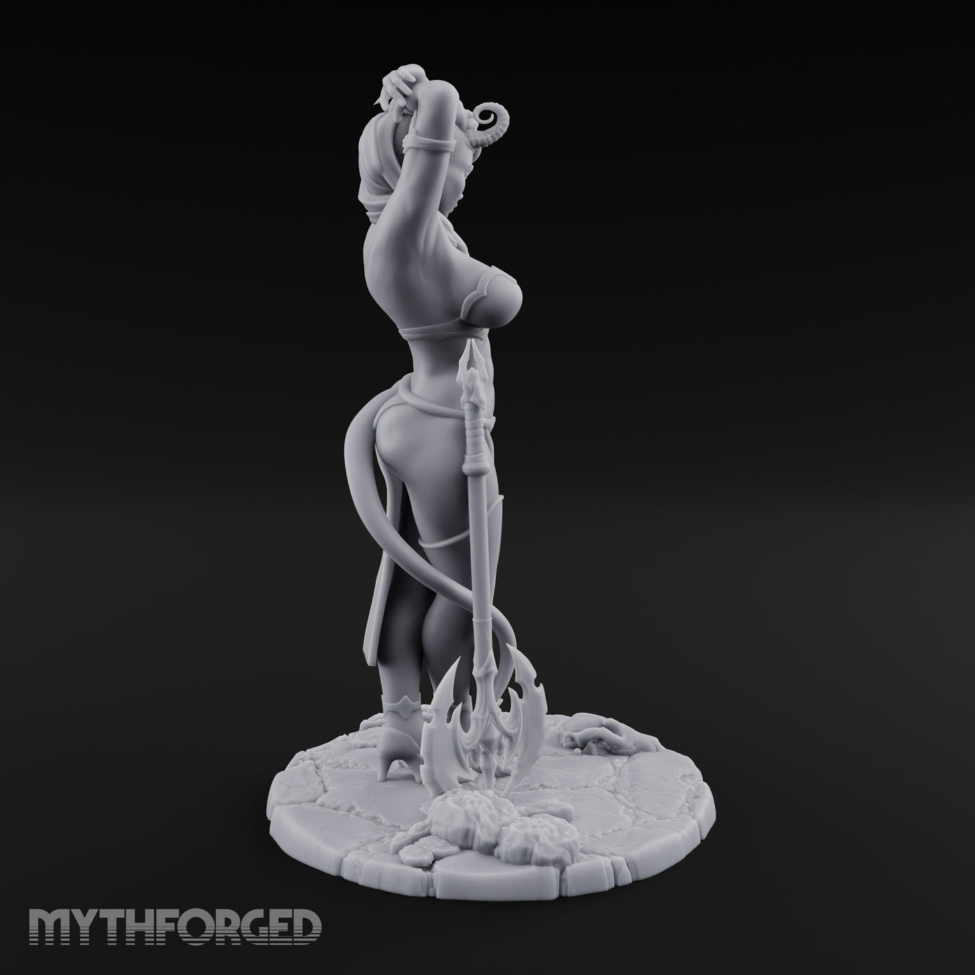 Arms Raised Trident Resting Tiefling Warlock Miniature for Dungeons and Dragons, Pathfinder or other TTRPGs