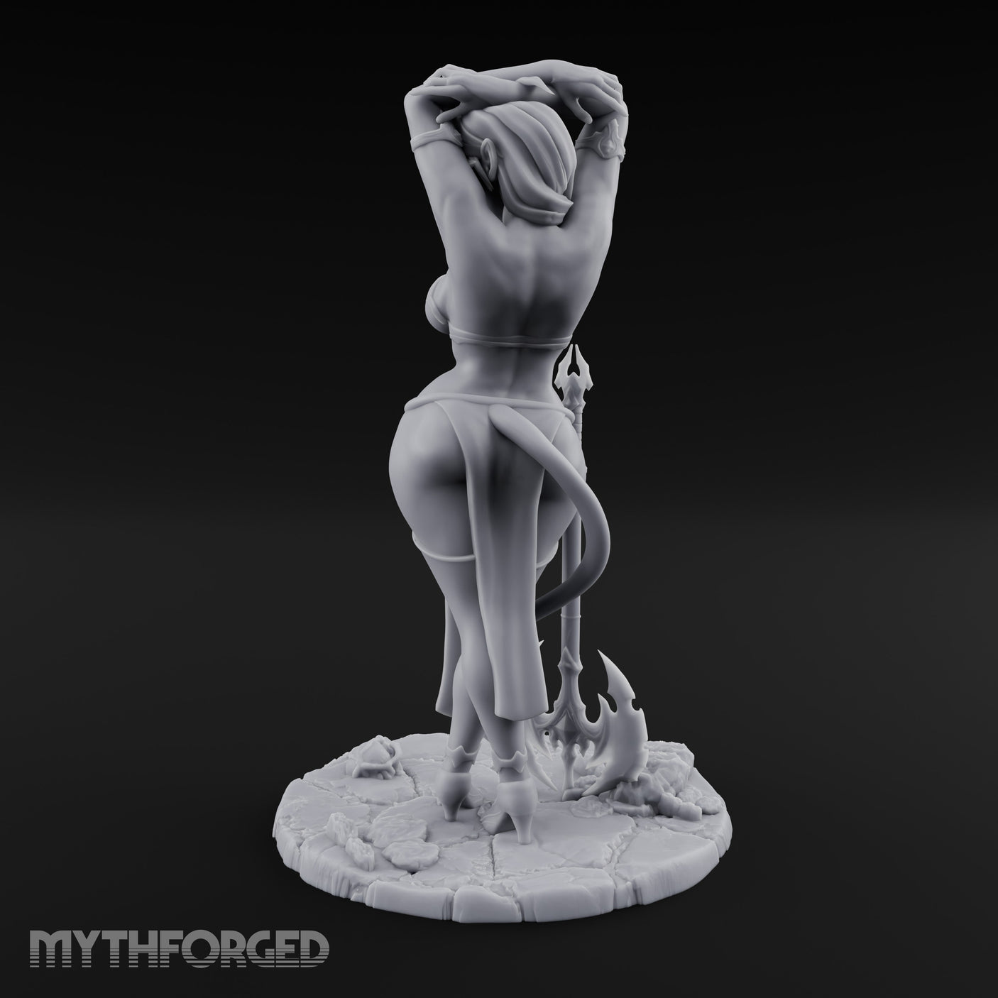 Arms Raised Trident Resting Tiefling Warlock Miniature for Dungeons and Dragons, Pathfinder or other TTRPGs